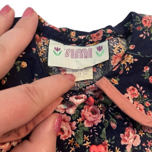 Vtintage 90s Simi Floral Cotton Dress Size 6 Girls Long Sleeve Peter Pan Collar - Picture 7 of 8